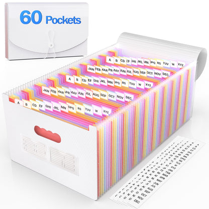 AFMAT Accordian File Organizer, 60 Pockets Expanding File Folder, Portable Letter/A4 Size Expandable File Folder for Receipt/Bill/Tax/Coupon/Document
