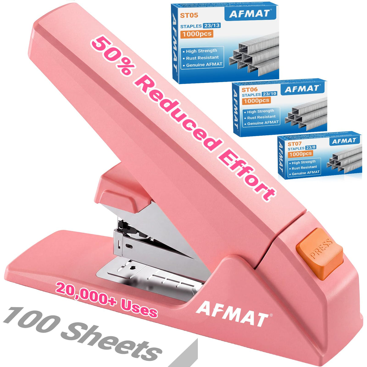 AFMAT ES18 Heavy Duty Stapler, 100-Sheet Effortless Desktop Stapler, ES18PK
