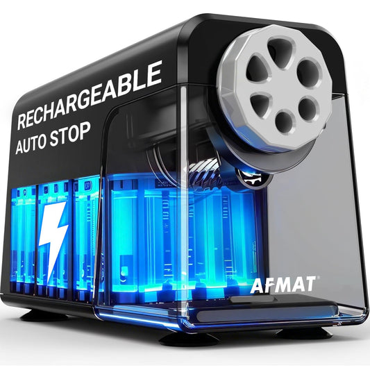 Available in the UK:AFMAT PSD1 Rechargeable 6-Hole Electric Pencil Sharpener Heavy Duty, Auto Stop Classroom Pencil Sharpener for 6-11mm Pencils, 10,000+ Sharpenings