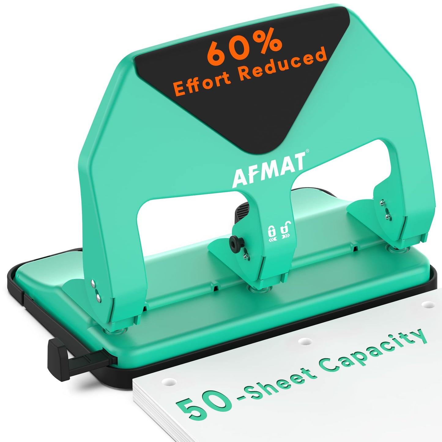 AFMAT HP20 Heavy Duty 3 Hole Punch, 60% Reduced Effort, 50-Sheet 3 Hole Puncher for Binder, 10,000+ Uses