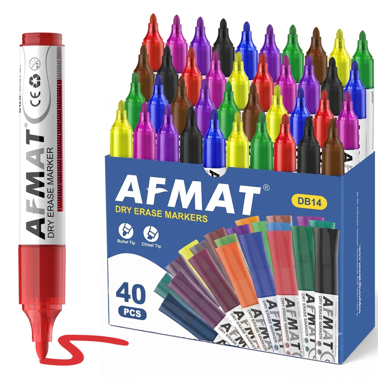 AFMAT Dry Erase Markers, 3x High Capacity, Liquid Bullet Tip Whiteboard Markers with Visible Ink Level, Low Odor Erasable Markers for Teachers, Classroom Essentials, Office Supplies[8 Colors, 40 Pack],DB14Y3