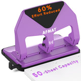 AFMAT HP20 Heavy Duty 3 Hole Punch, 60% Reduced Effort, 50-Sheet 3 Hole Puncher for Binder, 10,000+ Uses