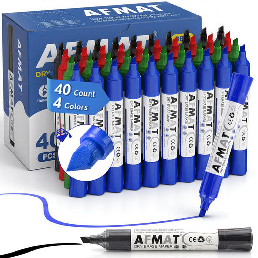 AFMAT Dry Erase Markers, 40-Count 4 Colors Whiteboard Markers, Chisel Tip, High-Capacity Liquid Ink for 1,100m Writing Length, w/Visible Ink Level, Low Odor Erasable for Teacher Office Classroom,DB14X4