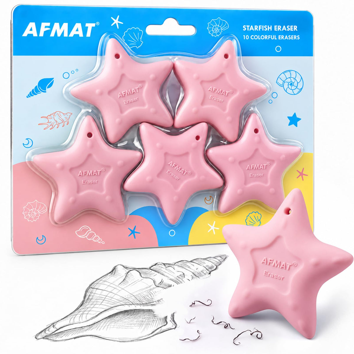 AFMAT PE06 Erasers for Kids, Hipolymer TPE Pencil Eraser, Latex-Free, 5 Pcs