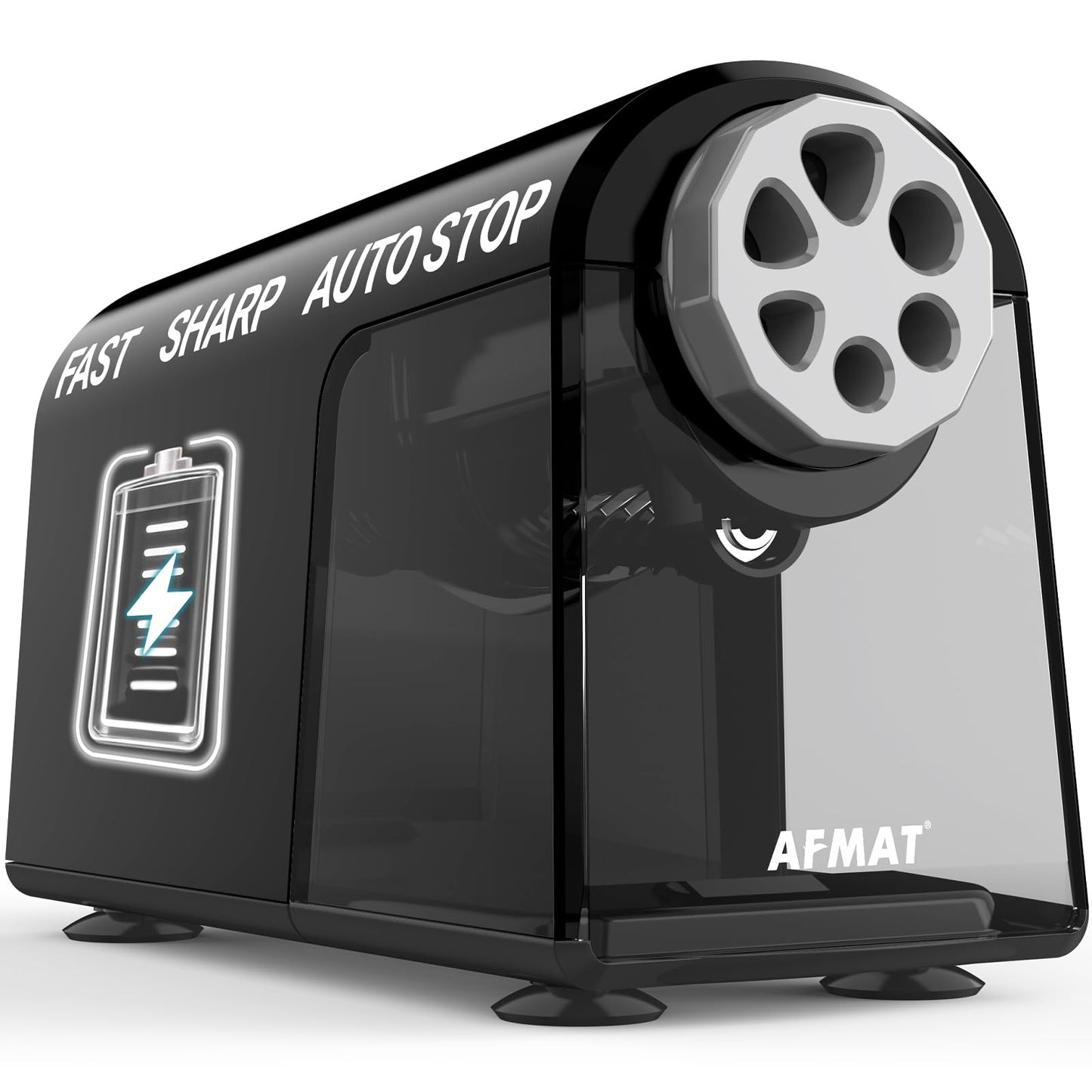 Disponible en France：AFMAT PSD2 Taille-crayon électrique avec boîte à 6 trous - Robuste et rechargeable - Pour crayons de 6 à 11 mm et crayons de couleur - Pour salle de classe, école, bureau
