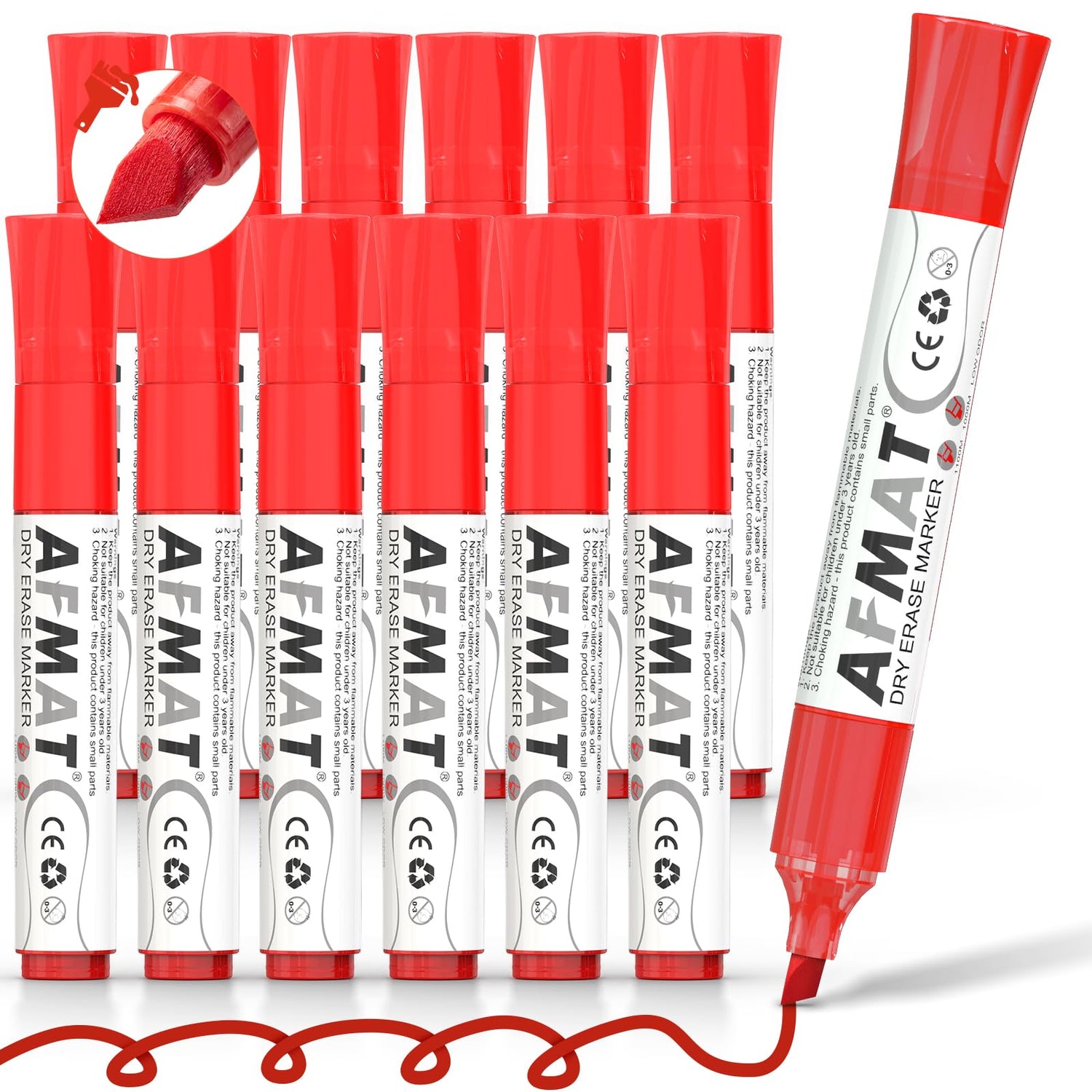 AFMAT 12-Count Black Whiteboard Dry Erase Markers Chisel Tip, High-Capacity Liquid Ink for 1,100 Meters Writing Length, w/Visible Ink Level, Low Odor Erasable for Teacher Office Classroom,DB10X4