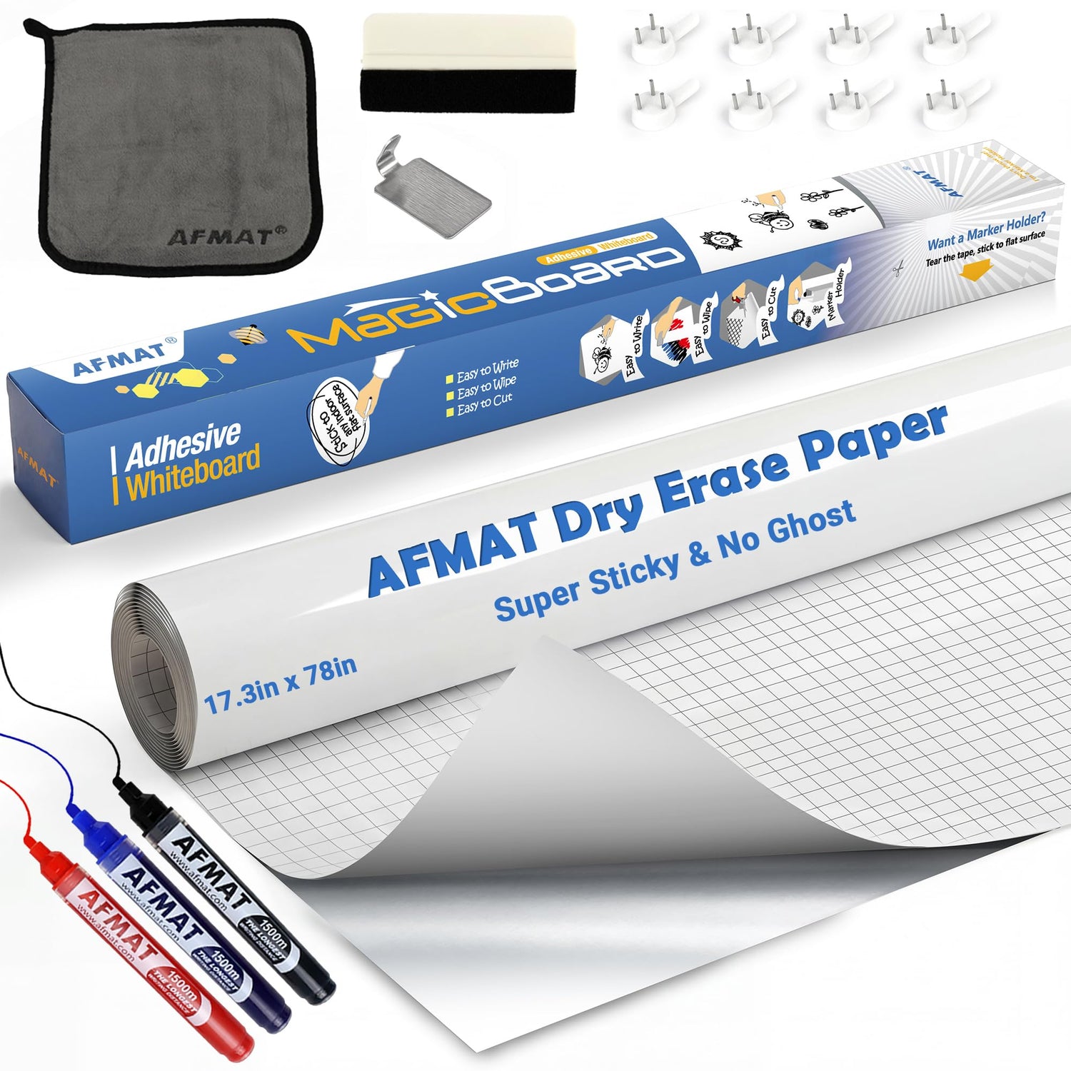 AFMAT WS01 White Board Sticker, Dry Eraser Paper for Wall, Upgrade PET-No Ghost, 1.45 x 11 ft,Model:WS01