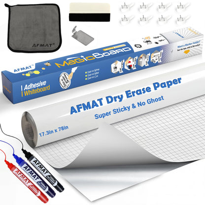 AFMAT WS01 White Board Sticker, Dry Eraser Paper for Wall, Upgrade PET-No Ghost, 1.45 x 11 ft,Model:WS01