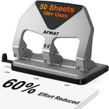 AFMAT HP20 Heavy Duty 3 Hole Punch, 60% Reduced Effort, 50-Sheet 3 Hole Puncher for Binder, 10,000+ Uses