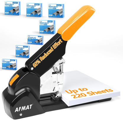AFMAT Heavy Duty Stapler, 220 Sheets Capacity Stapler for Classroom, 60% Reduced Effort, Jam Free, Adjustable Paper Depth, Metal Desk Office Staplers w/ 50,000+ Uses, Includes 7000Pcs Staples, ES15OR
