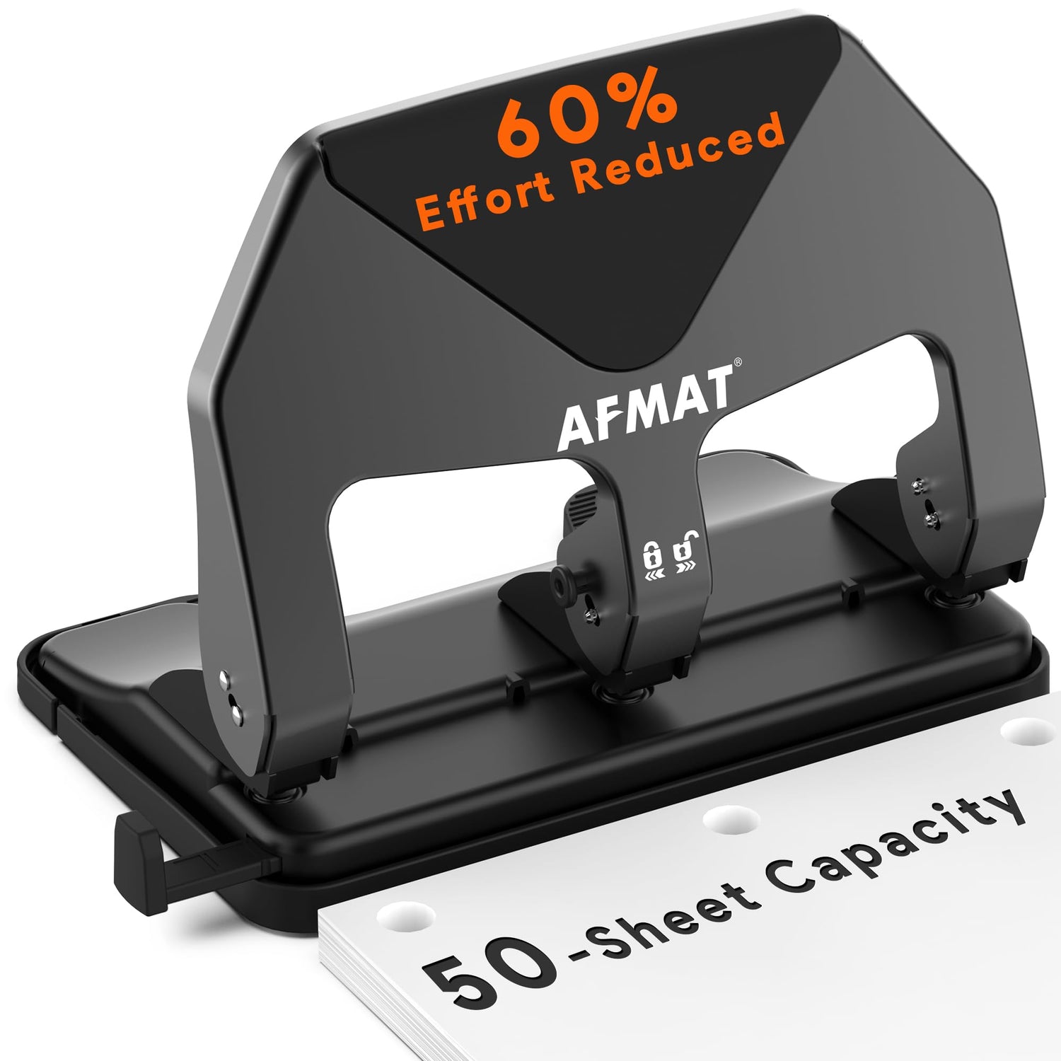 AFMAT HP20 Heavy Duty 3 Hole Punch, 60% Reduced Effort, 50-Sheet 3 Hole Puncher for Binder, 10,000+ Uses