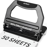AFMAT Hochleistungs-3-Loch-Locher, 50 Blatt, 50 % weniger Kraftaufwand, verstellbarer Zwei- und Dreiloch-Locher, Modell: HP18 (Schwarz)