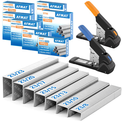 AFMAT Heavy Duty Staples 23/8-23/23, 7000 Pcs, High Carbon Steel Staple for Stapling Up to 220 Sheets(70gsm), Anti-Rust, Jam-Free, Staple Refills for Heavy Duty Stapler, Each Size 1000 Pcs (1 Box)