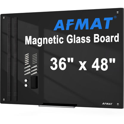 AFMAT Magnetic Glass Whiteboard, 48" x 36" Glass Dry Erase Board, 4mm Tempered Glass w/Strong Magnetic Surface, Large White Board for Wall, Frameless Wall Mounted Black Board for Office Home School,GB04BK1