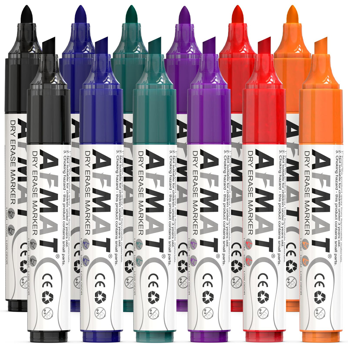 AFMAT Dry Erase Markers, 12-Count Whiteboard Markers, 1,100 Meters Writing Distance, Low Odor White Board Markers for Teacher Office Classroom (6 Bullet Tip + 6 Chisel Tip),DB102