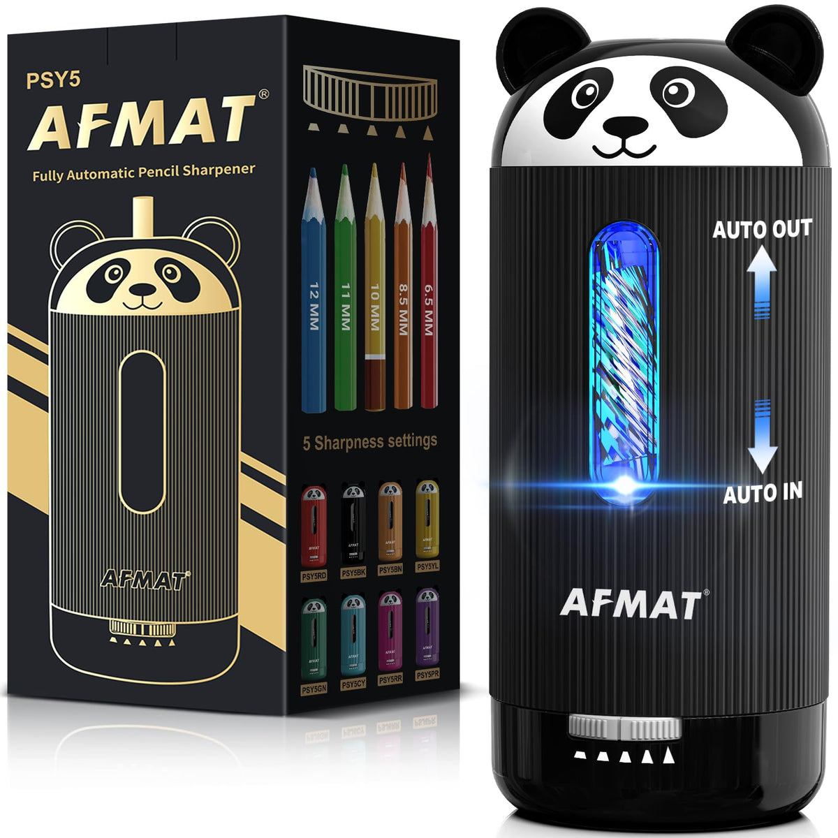 ✅Newest Model Best Features✅ AFMAT PSY5 Electric Pencil Sharpener, Fully Automatic, for 6.5-12mm Pencil,PSY5BK