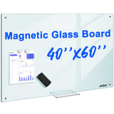 AFAMT Magnetic Dry Erase Board, 40" x 60" Glass Whiteboard, 4mm Tempered Glass, Strong Magnetic Surface, No Ghosting, Large Frameless Mounted Glass White Board for Office, Home, School,GB04WH2