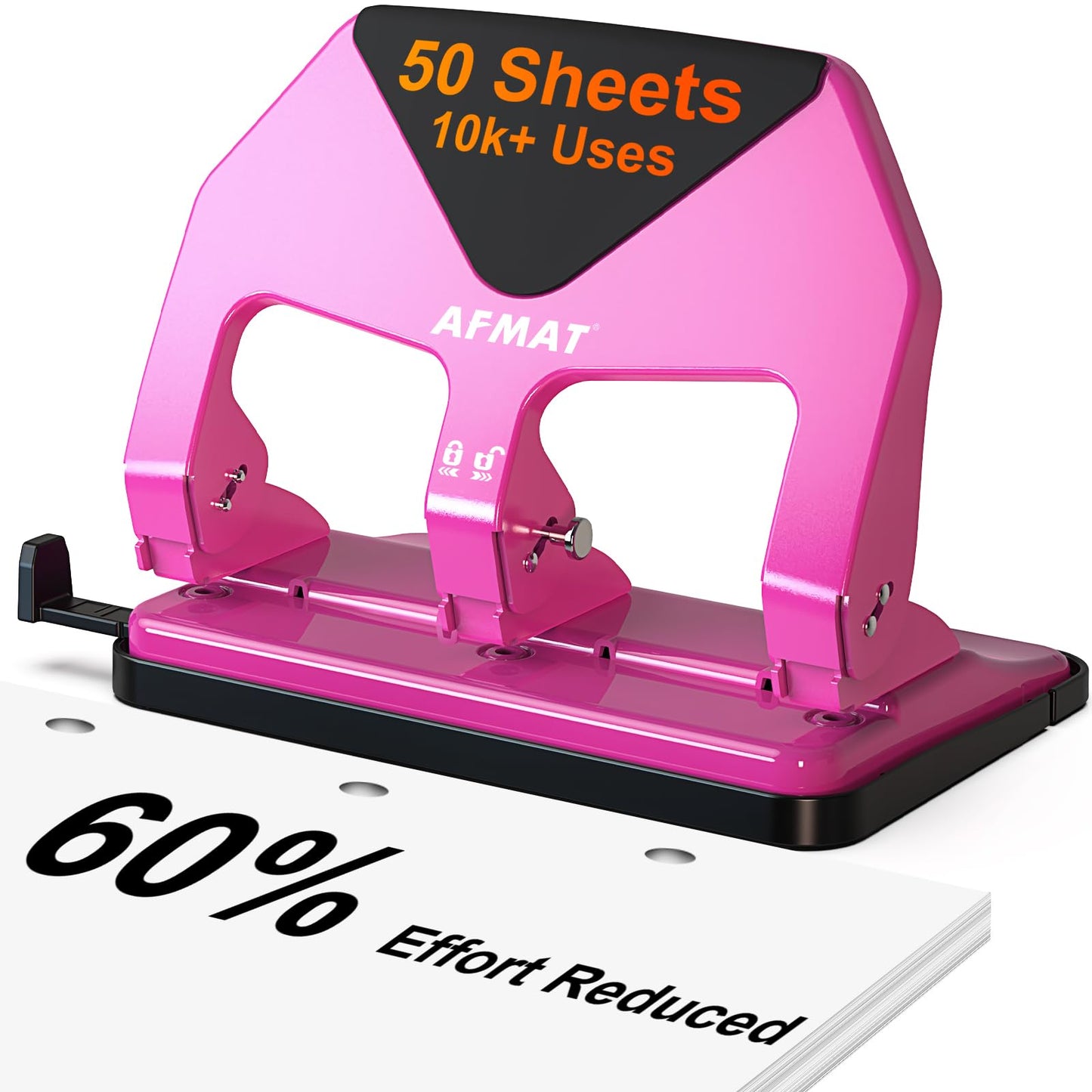AFMAT HP20 Heavy Duty 3 Hole Punch, 60% Reduced Effort, 50-Sheet 3 Hole Puncher for Binder, 10,000+ Uses