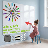 AFMAT Whiteboard Sticker for Wall, 4x6ft White Board Paper, Super Sticky Dry Erase Wallpaper, Peel and Stick Dry Erase Board with 16 Markers, No Ghosting Whiteboard Paper for Home Office Classroom,WS46C