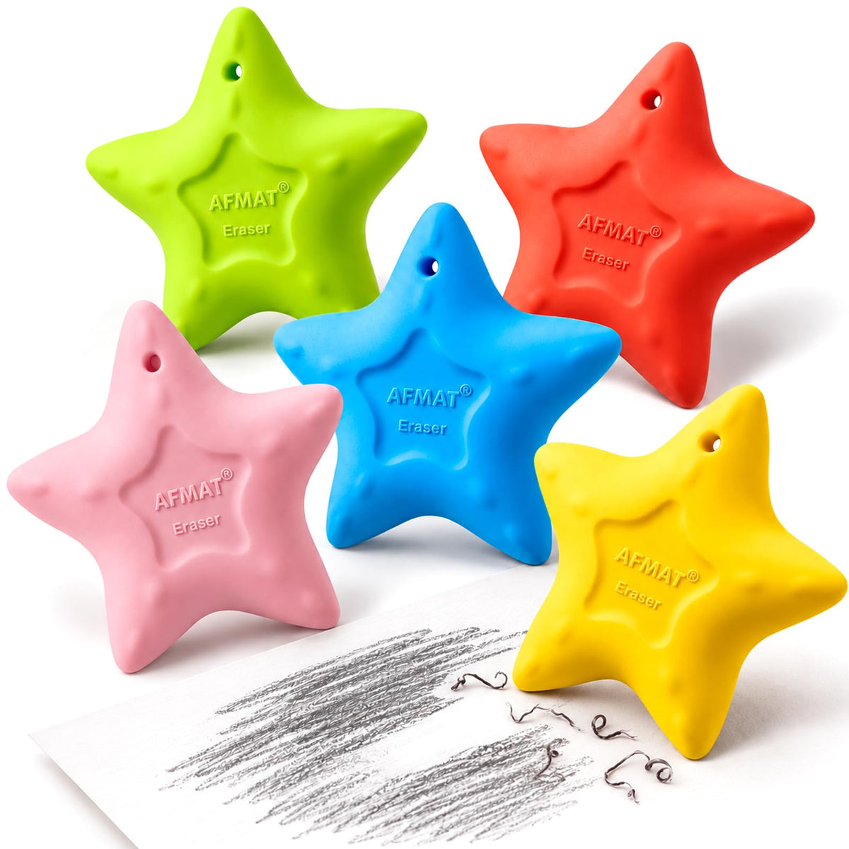 AFMAT PE12 Erasers for Kids, Latex-Free, Self-Clumping Shavings, 5 Pcs