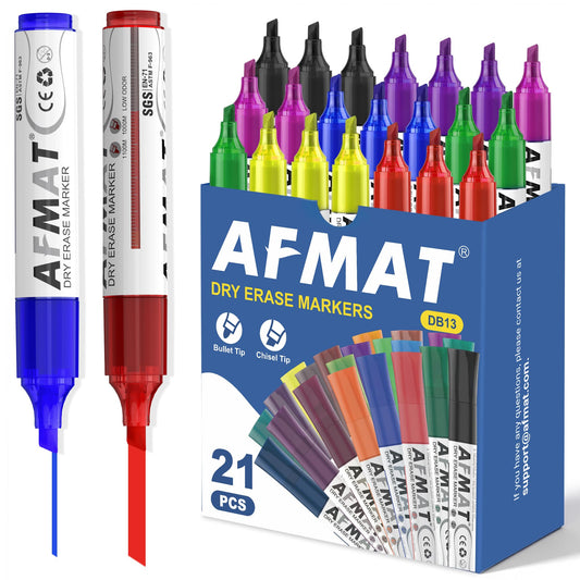 AFMAT Dry Erase Markers, 3x High Capacity, Liquid Chisel Tip Whiteboard Markers with Visible Ink Level, Low Odor Erasable Markers for Teachers, Classroom Essentials, Office Supplies[7 Colors, 21 Pack],DB13X2