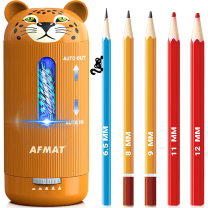 💥Limited Edition!🦁Cutest Animal Collection Is Here🦁✅Newest Model With Best Features✅AFMAT Electric Pencil Sharpener, Fully Automatic, for 6.5-12mm Pencils Rechargeable & Cordless,PSY1BN