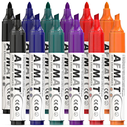 AFMAT Dry Erase Markers, 12-Count Whiteboard Markers, 1,100 Meters Writing Distance, Low Odor White Board Markers for Teacher Office Classroom (6 Bullet Tip + 6 Chisel Tip),DB101