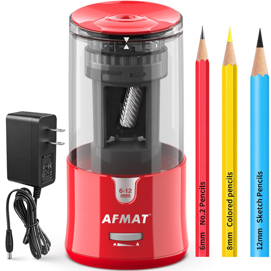 AFMAT Electric Pencil Sharpener, Plug-in Pencil Sharpener for 6-12mm Pencil | For No.2/Colored/Jumbo Pencils, Auto Stop, Super Fast & Sharp, Replaceable Blade, 8000+ Sharpenings for Classroom/Home/Office,PS92RD