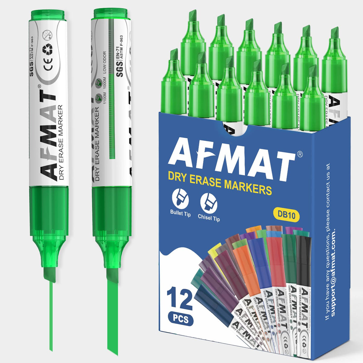 AFMAT Dry Erase Markers, 3x High Capacity, Liquid Chisel Tip Whiteboard Markers with Visible Ink Level, Low Odor Erasable Markers for Teachers, Classroom Essentials, Office Supplies[1 Colors, 12 Pack],DB10X5