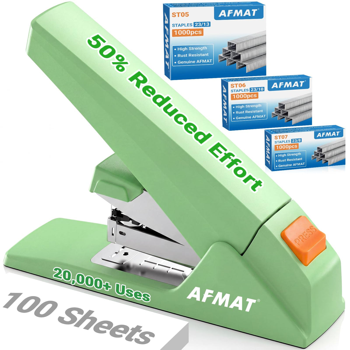 AFMAT ES18 Heavy Duty Stapler, 100-Sheet Effortless Desktop Stapler, ES18GE