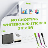 AFMAT Whiteboard Sticker for Wall, 36" x 24" White Board Paper, Super Sticky Dry Erase Wallpaper, Peel and Stick Dry Erase Board with 3 Markers, No Ghosting Whiteboard Paper for Home Office Classroom,WS12C