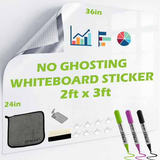 AFMAT Whiteboard Sticker for Wall, 36" x 24" White Board Paper, Super Sticky Dry Erase Wallpaper, Peel and Stick Dry Erase Board with 3 Markers, No Ghosting Whiteboard Paper for Home Office Classroom