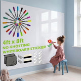 4x8ft White Board Paper Whiteboard Sticker for Wall, Super Sticky Dry Erase Wallpaper with 20 Markers, No Ghosting Whiteboard Paper for Home Office Classroom,WS48C