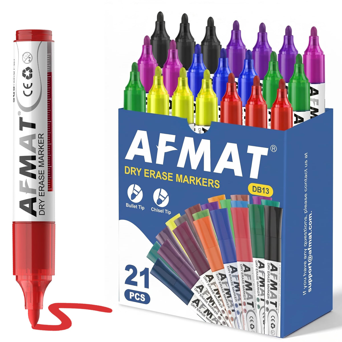 AFMAT Dry Erase Markers, 3x High Capacity, Liquid Bullet Tip Whiteboard Markers with Visible Ink Level, Low Odor Erasable Markers for Teachers, Classroom Essentials, Office Supplies[7 Colors, 21 Pack],DB13Y2