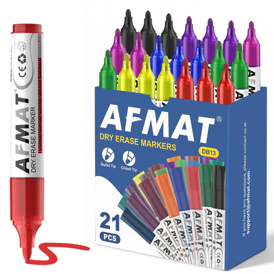 AFMAT Dry Erase Markers, 3x High Capacity, Liquid Bullet Tip Whiteboard Markers with Visible Ink Level, Low Odor Erasable Markers for Teachers, Classroom Essentials, Office Supplies[7 Colors, 21 Pack],DB13Y2