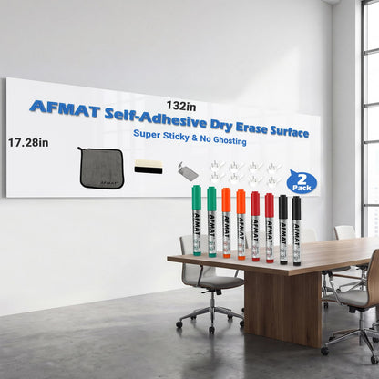 AFMAT White Board Sticker for Wall, 1.44x11ft Peel and Stick Whiteboard Wallpaper, Stain-Proof & Super Sticky Dry Erase Wall Decal, Dry Erase Contact Paper for Table/Door, 2 Roll, 8 Markers, WS11Q2B
