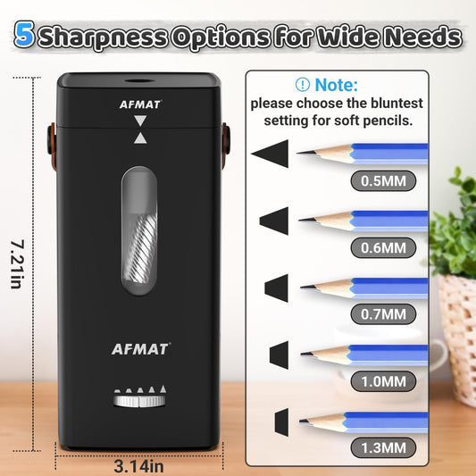 ✅Newest Model With Best Features✅Newly Upgraded Fully Automatic Rechargeable Electric Pencil Sharpener for 6-12mm No.2/Jumbo Pencils, 3X Longer Cutter Life,PSC6BK