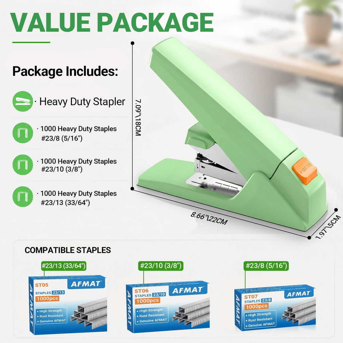 AFMAT ES18 Heavy Duty Stapler, 100-Sheet Effortless Desktop Stapler, ES18GE
