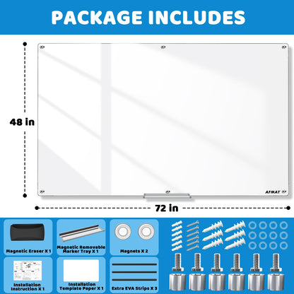 Magnetic Glass Dry Erase Board, 72" x 48" Glass Wall Mounted White Board, GB04EW3
