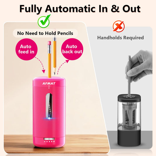 ✅Newest Model With Best Features✅Newly Upgraded Fully Automatic Rechargeable Electric Pencil Sharpener for 6-12mm No.2/Jumbo Pencils, 3X Longer Cutter Life, PSC2RR