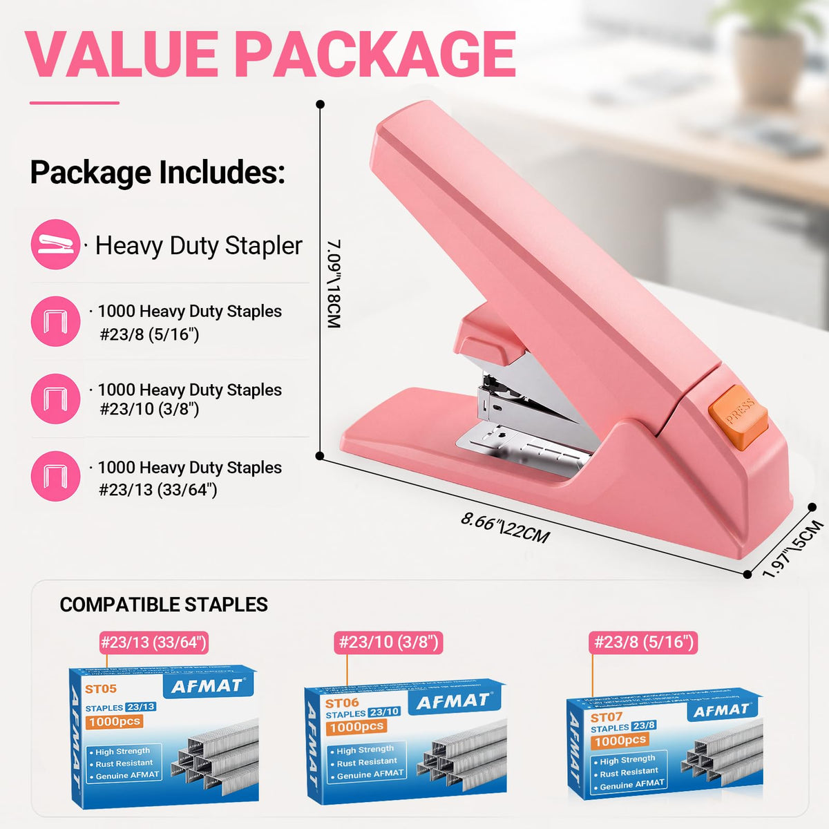 AFMAT ES18 Heavy Duty Stapler, 100-Sheet Effortless Desktop Stapler, ES18PK