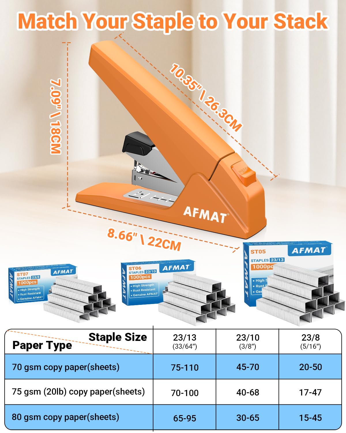 AFMAT ES18 Heavy Duty Stapler, 100-Sheet Effortless Desktop Stapler, ES18OR
