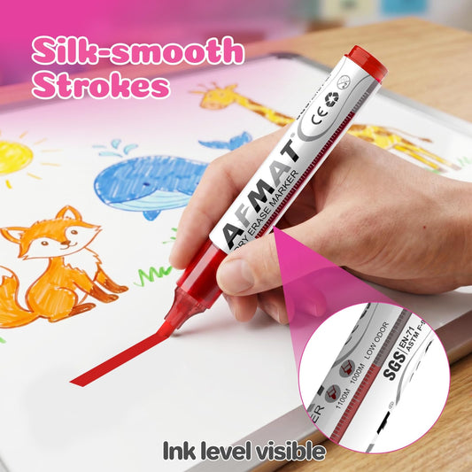 AFMAT Dry Erase Markers, 3x High Capacity, Liquid Chisel Tip Whiteboard Markers with Visible Ink Level, Low Odor Erasable Markers for Teachers, Classroom Essentials, Office Supplies[12 Colors,16 Pack],DB12X2
