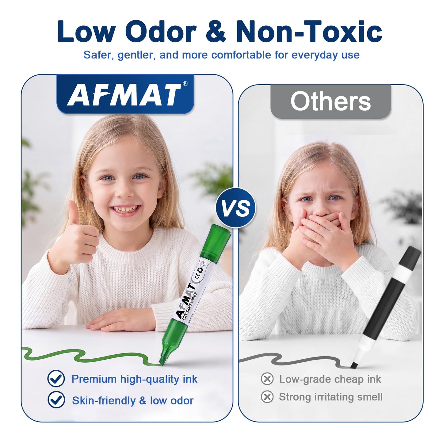 AFMAT Dry Erase Markers, Liquid Chisel Tip Whiteboard Markers with Visible Ink Window, Low Odor & Non-Toxic, 3X Large Capacity, No Residue for White Board, Classroom, Office, Home, 13 Colors, 40 Pack,DB14X2