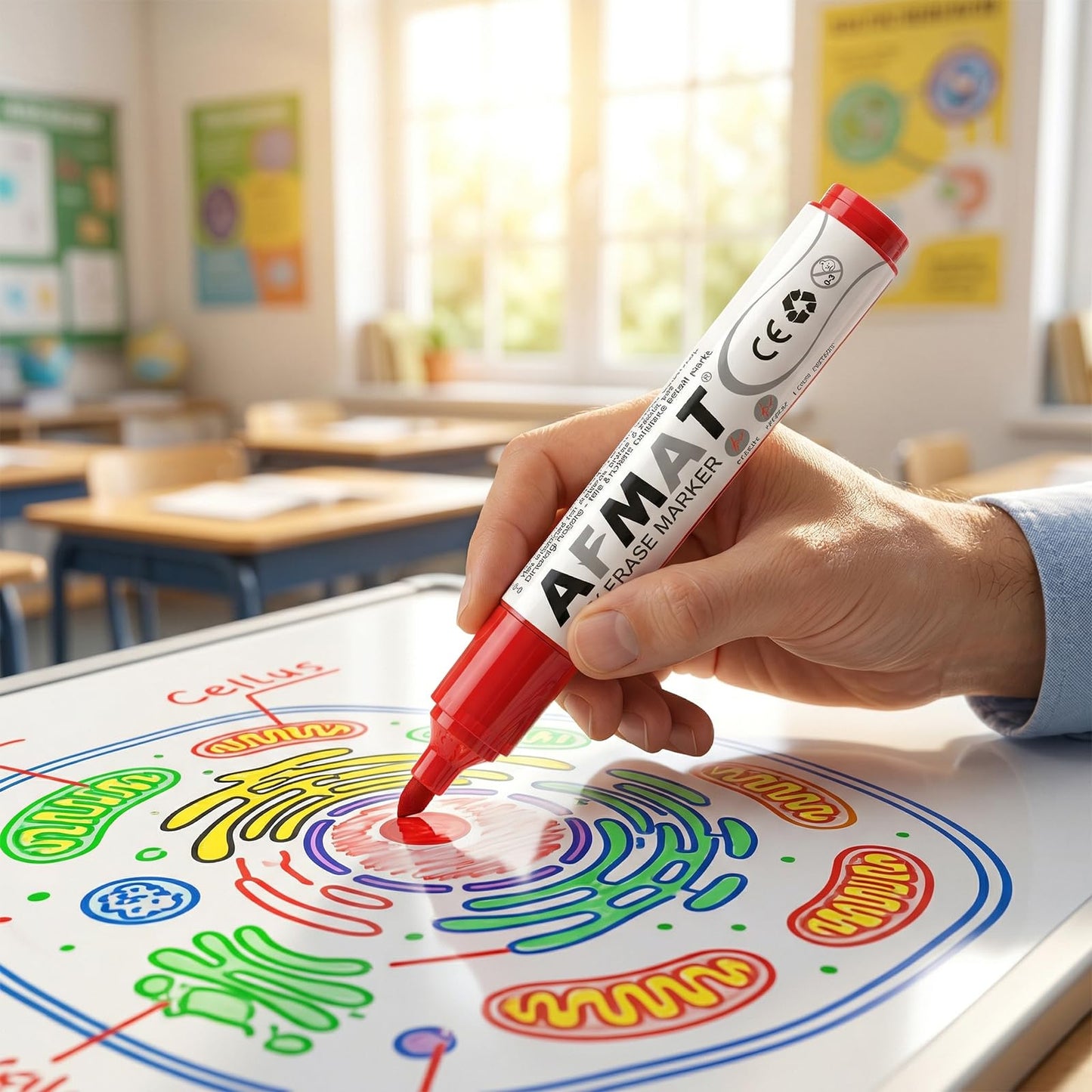 AFMAT Dry Erase Markers, 12-Count Whiteboard Markers, 1,100 Meters Writing Distance, Low Odor White Board Markers for Teacher Office Classroom (6 Bullet Tip + 6 Chisel Tip),DB103