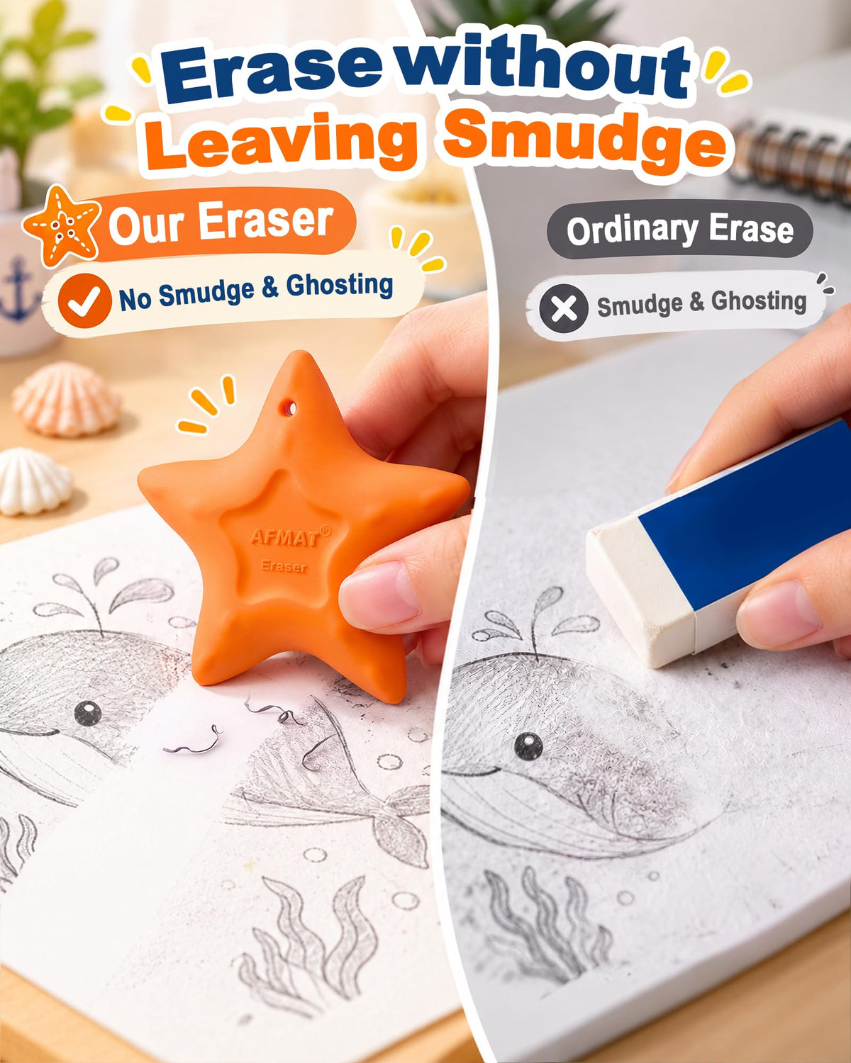 AFMAT PE08 Erasers for Kids, Hipolymer TPE Pencil Eraser, Latex-Free, 5 Pcs