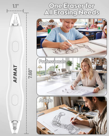 AFMAT Electric Eraser, with 140 Eraser Refills, Rechargeable Pencil Erasers for Artists, Electric Erasers for Drafting, Drawing, Painting, Sketching, Architectural Plans, Detailer Tool EE25WH