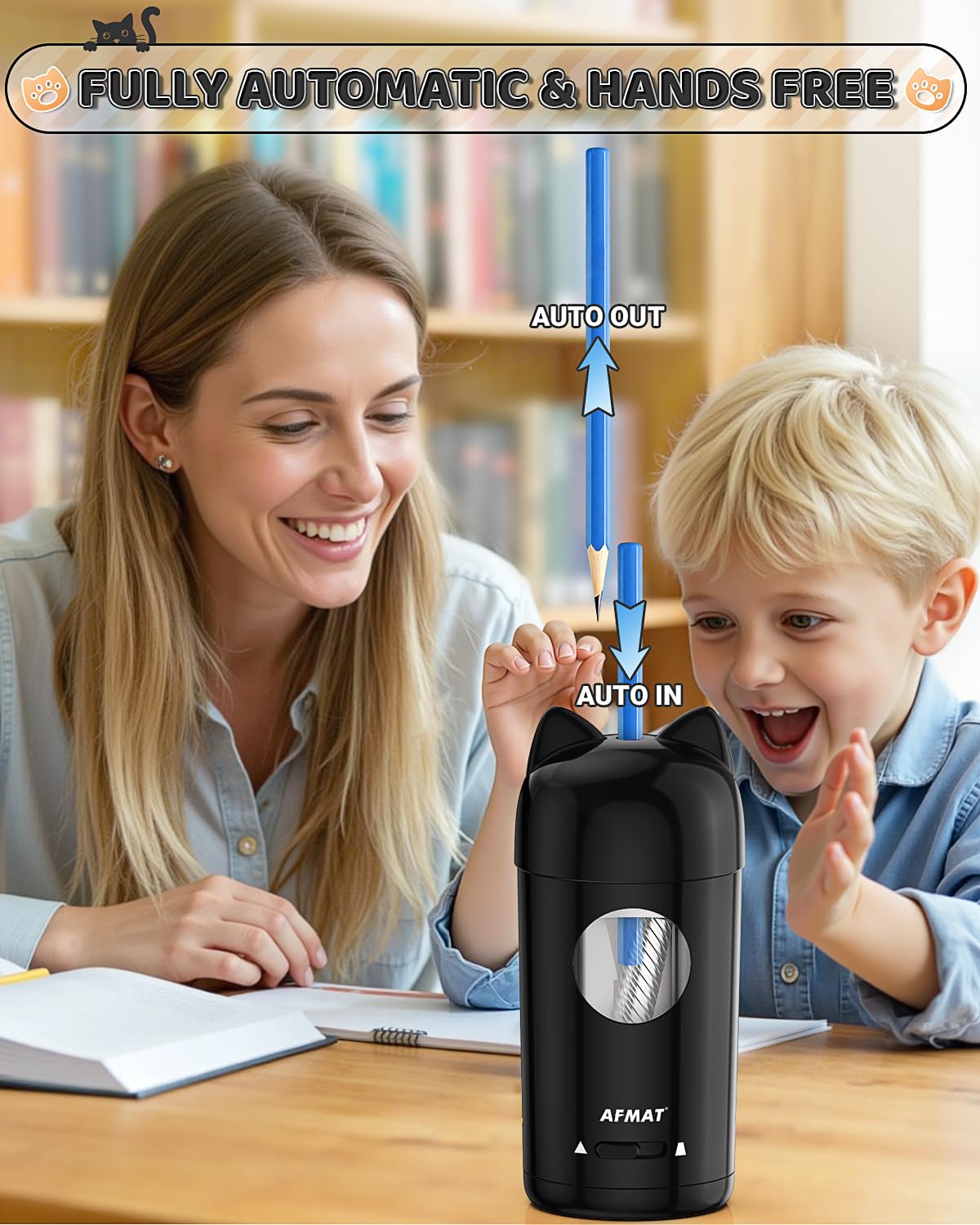 🎀Perfect Gift For A Teacher🎀Fully Automatic Rechargeable Electric Pencil Sharpener for φ7-8mm No.2/Colored Pencils,PSX9BK