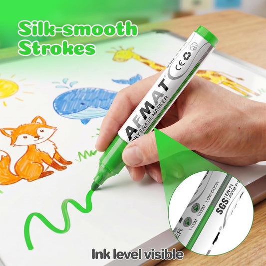 AFMAT Dry Erase Markers, 3x High Capacity, Liquid Bullet Tip Whiteboard Markers with Visible Ink Level, Low Odor Erasable Markers for Teachers, Classroom Essentials, Office Supplies[1 Colors, 12 Pack],DB10Y5
