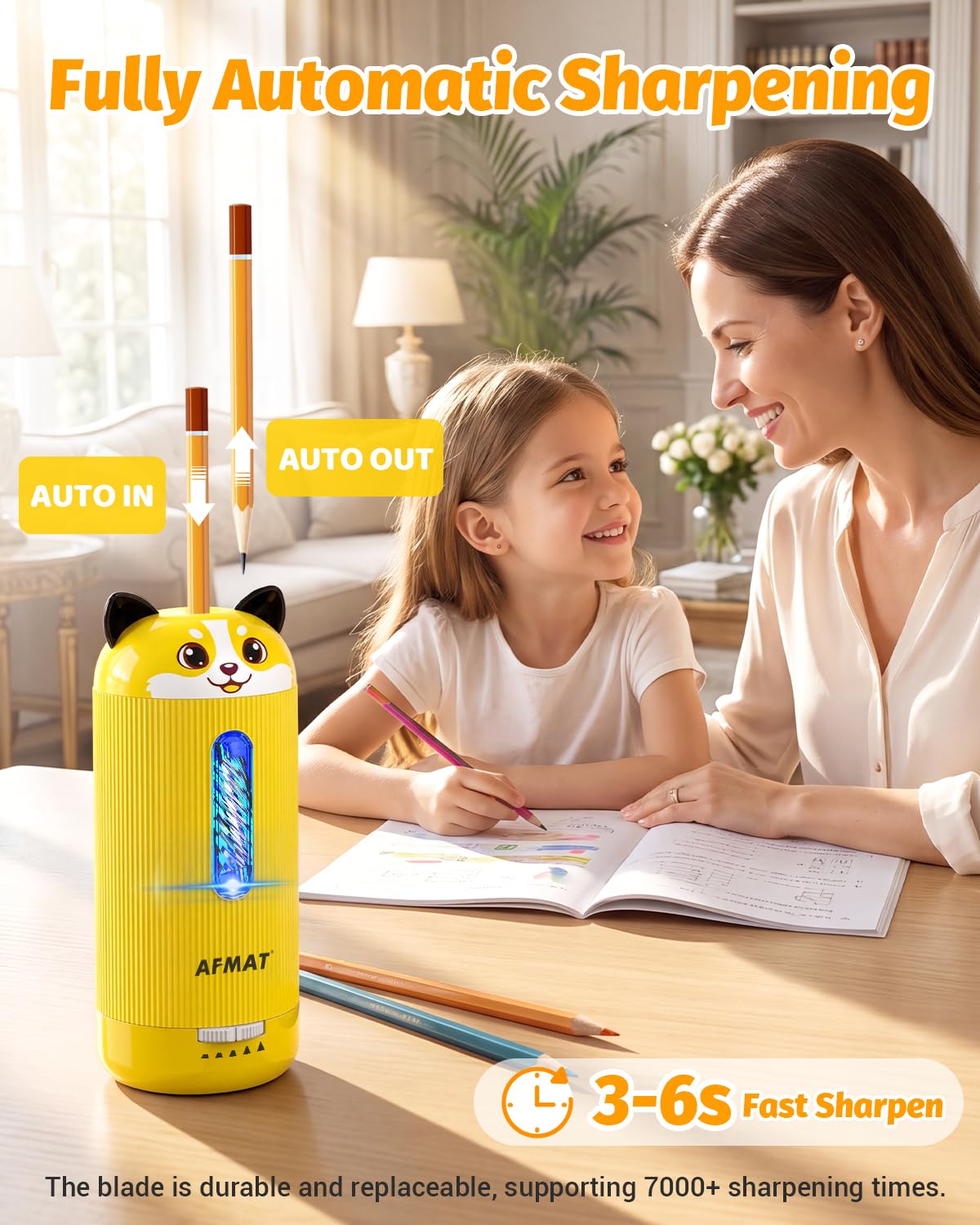 AFMAT Electric Pencil Sharpener, Fully Automatic, for 6.5-12mm Pencils